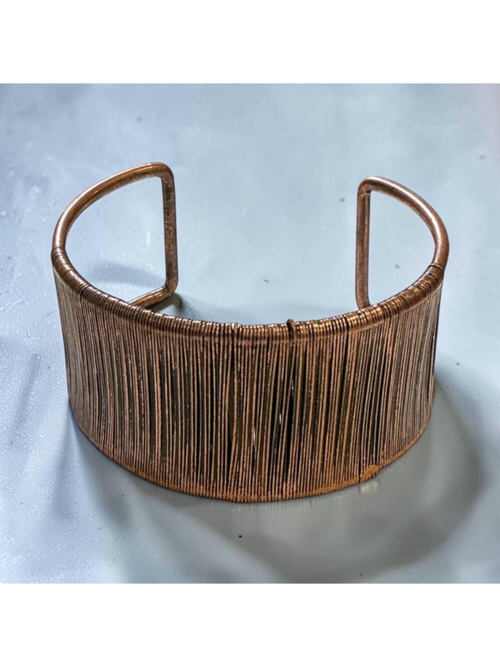 Handcrafted Copper Wire Cuff Bracelet With Rustic Textured Design Adjustable Fit